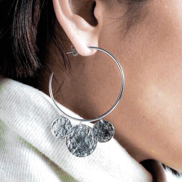 Any 3/$25!  Silver Hoops w/Dangling Discs Stud Earrings - Picture 2 of 9